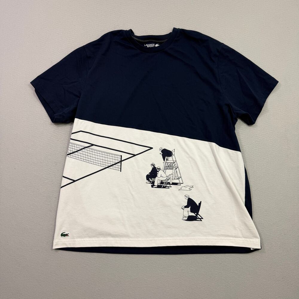 Lacoste Tennis Court Heritage Graphic Shirt Men's 3XL Blue White Regular Fit